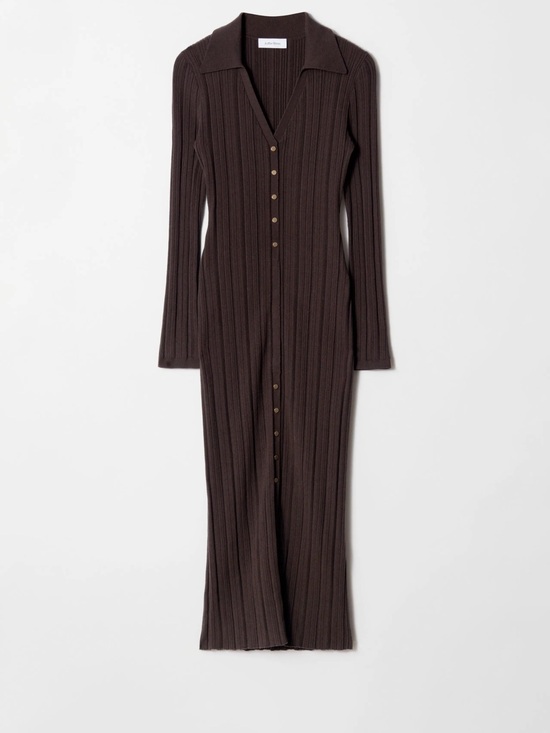 & Other Stories Dresses & Skirts - & Other Stories Wool Chocolate-Brown Ribbed Button-Down Maxi Dress